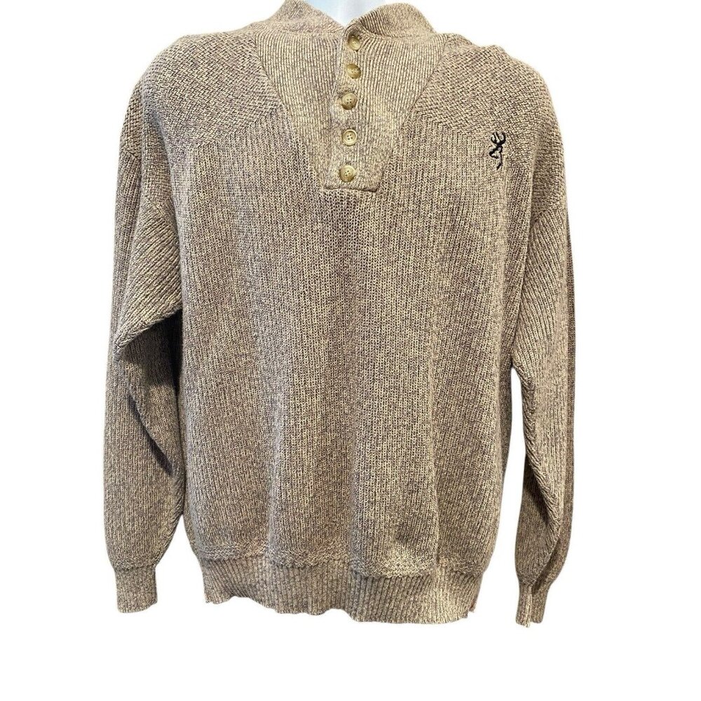 Browning‎ Pullover Sweater Mens L 1/4 Button Ribbed Thick Long Sleeve